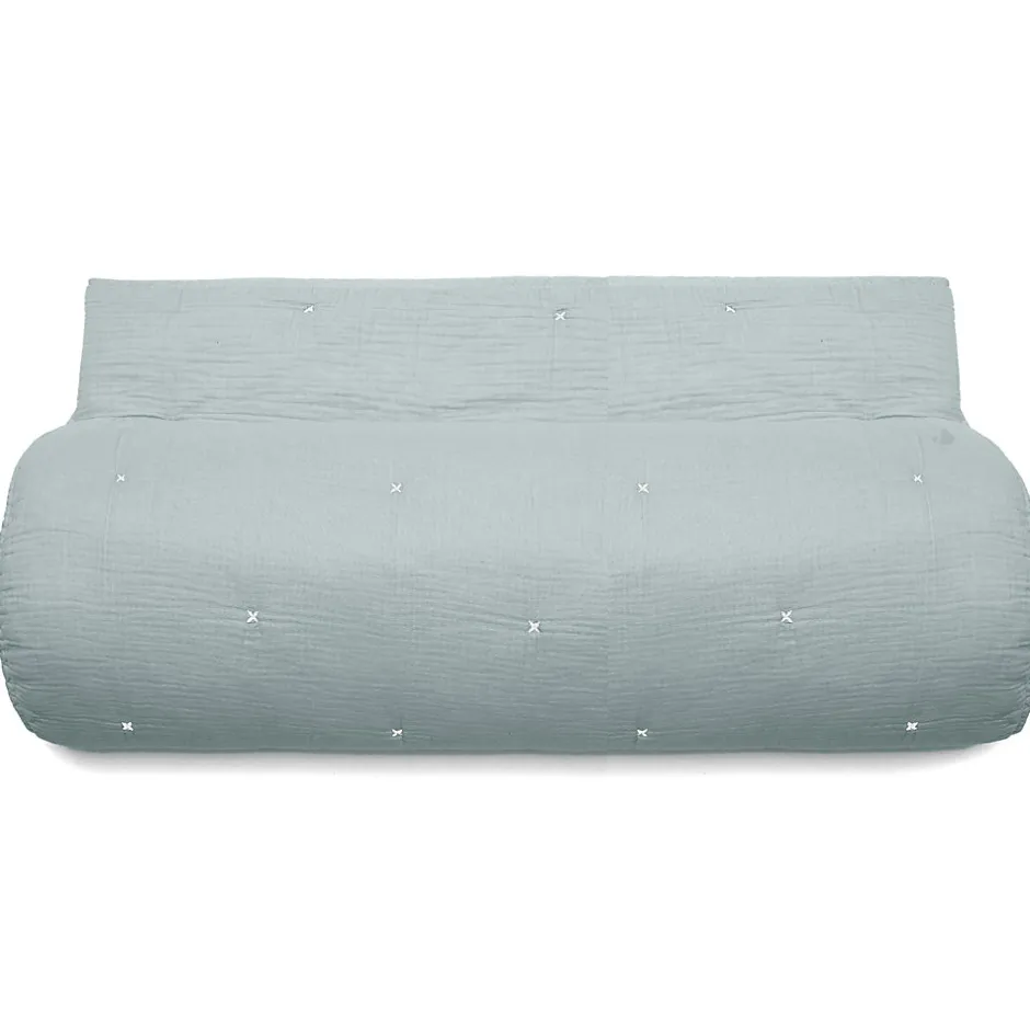 Linnea Couvre lit capitonné en mousseline de coton 260x240 cm ANDROS bleu lichen