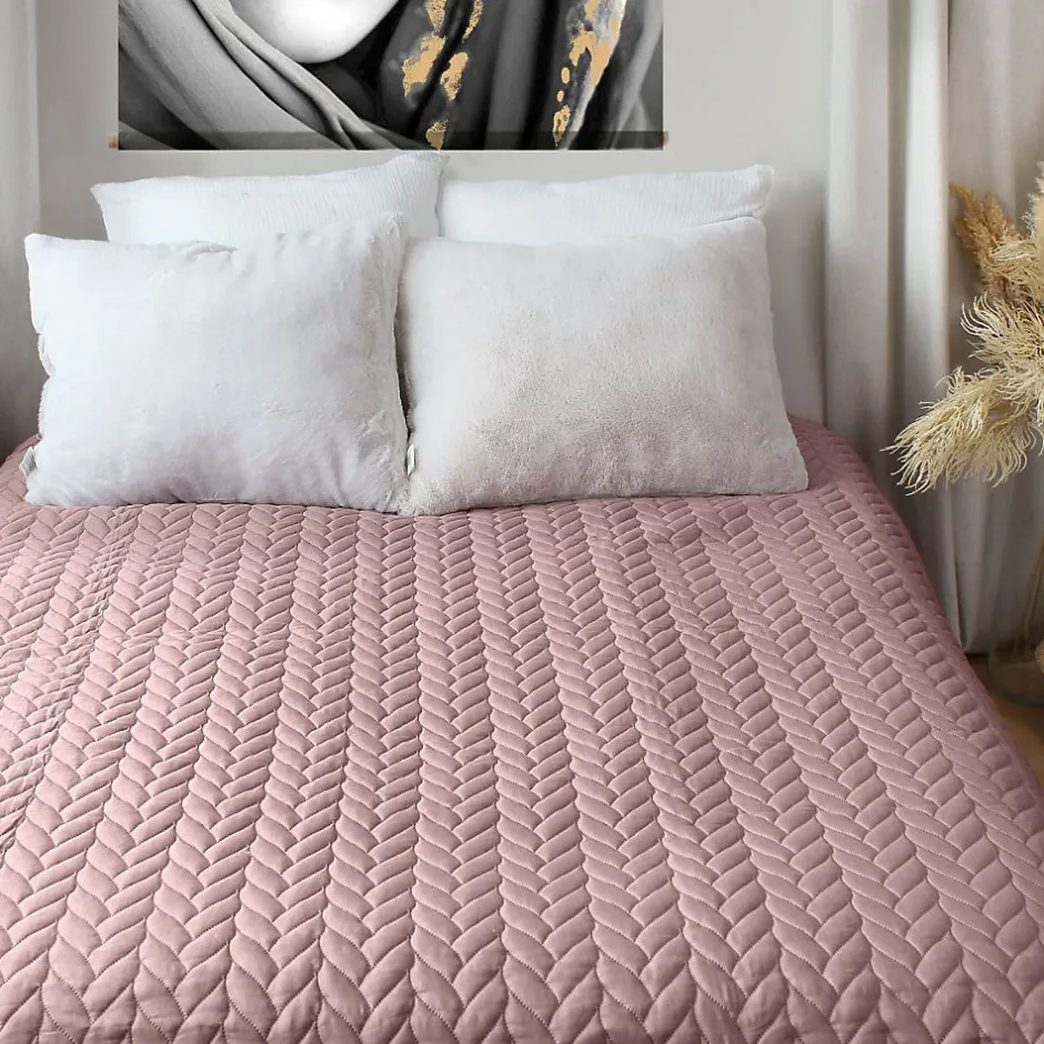 Home Maison Couvre lit en microfibre dessin par ultrason (240x220 cm - Rose poudré)