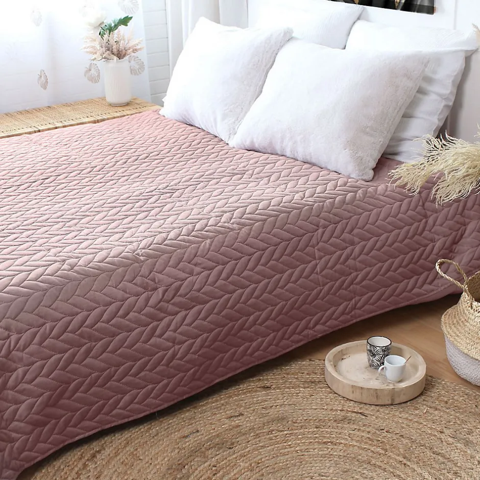 Home Maison Couvre lit en microfibre dessin par ultrason (240x220 cm - Rose poudré)