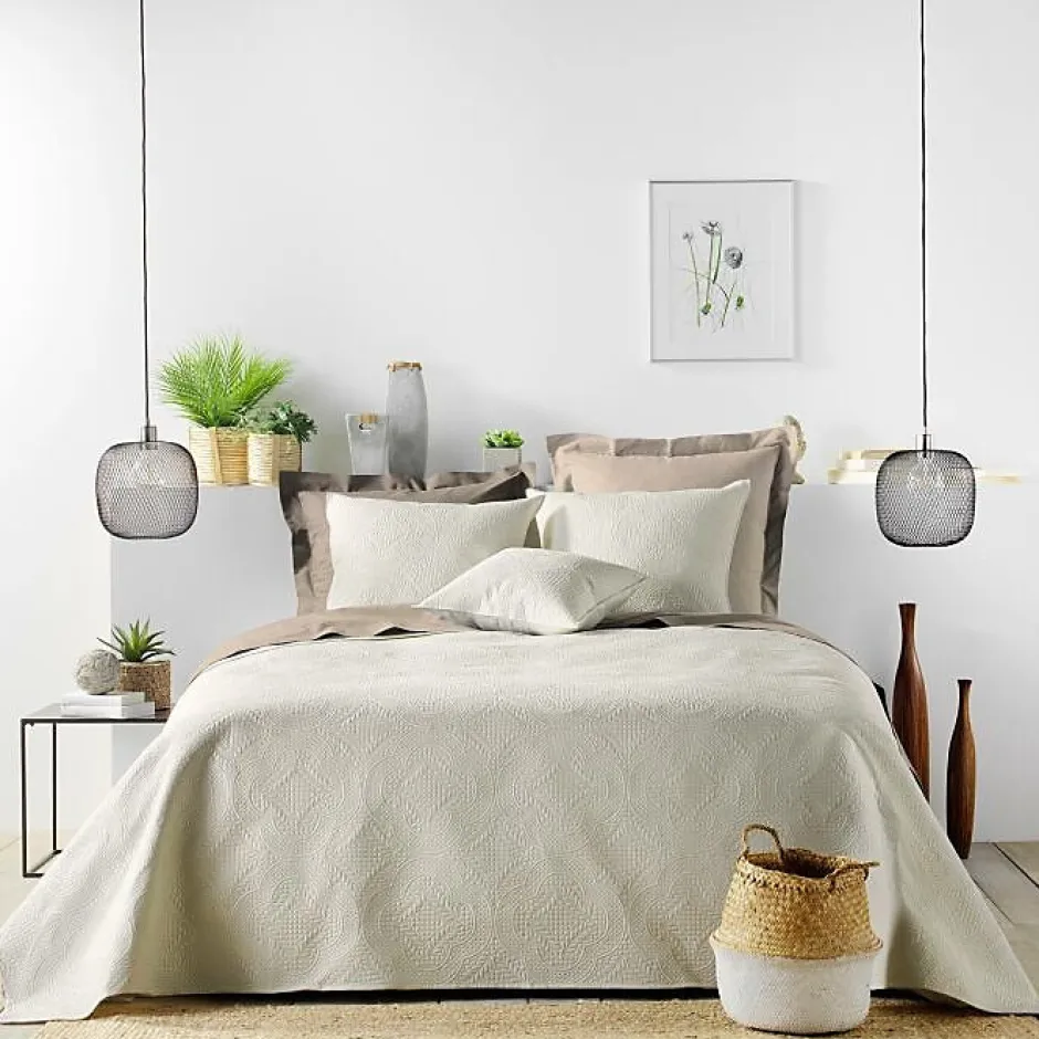 Douceur D'Intérieur Couvre lit 2p mat.+2 hc 60x60 220 x 240 cm microfibre unie romane Naturel