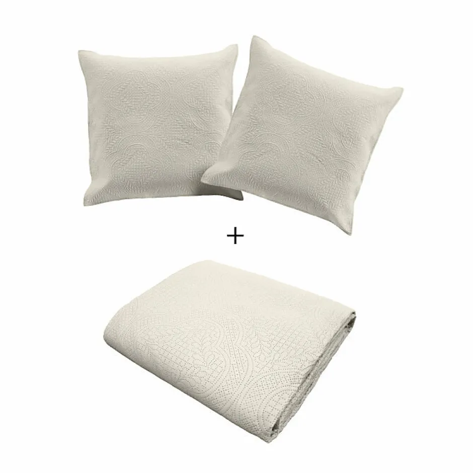 Douceur D'Intérieur Couvre lit 2p mat.+2 hc 60x60 220 x 240 cm microfibre unie romane Naturel