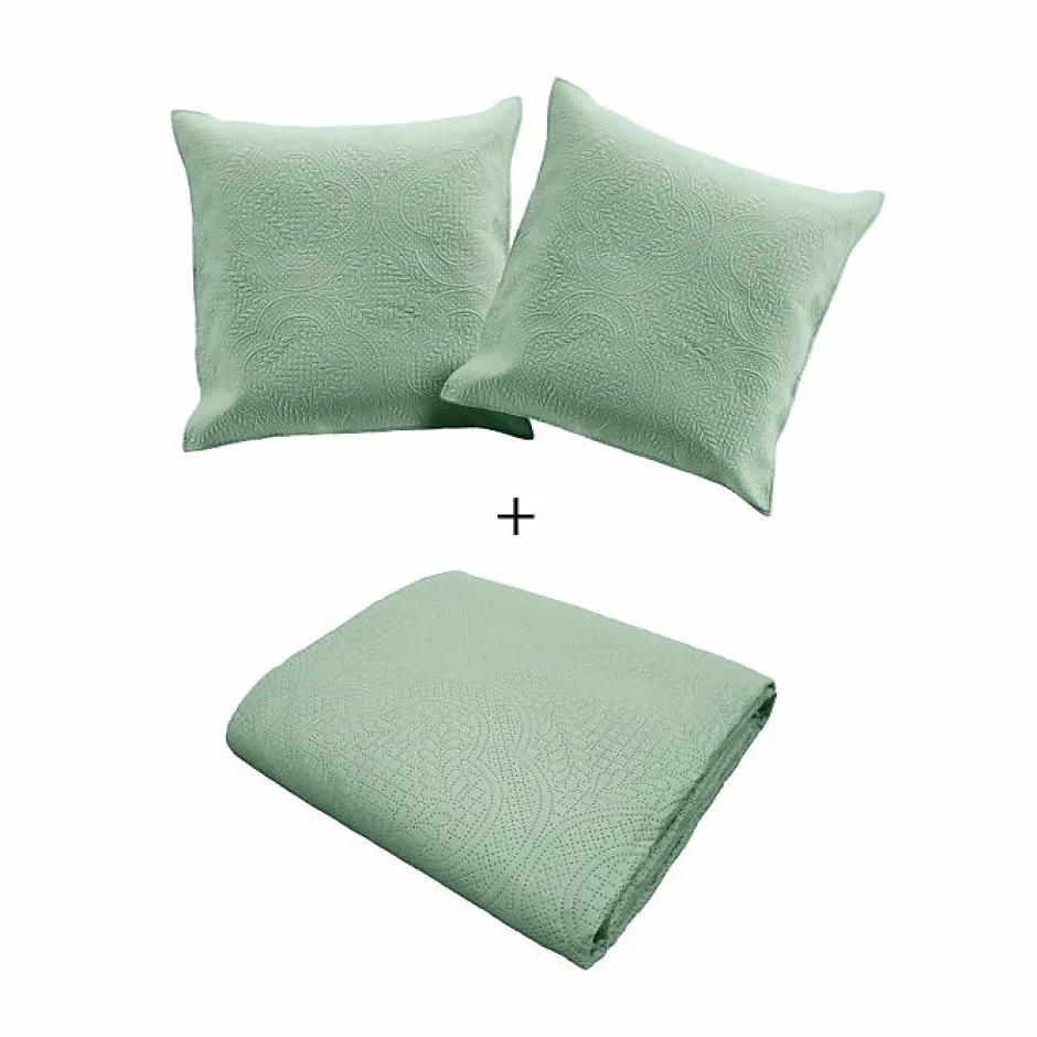 Douceur D'Intérieur Couvre lit 2p mat.+2 hc 60x60 220 x 240 cm microfibre unie romane Sauge Sale