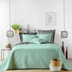 Douceur D'Intérieur Couvre lit 2p mat.+2 hc 60x60 220 x 240 cm microfibre unie romane Sauge Sale