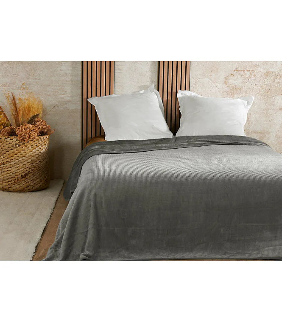 Linder Couvre lit velours gaufré - 240x260cm - Gris Sale