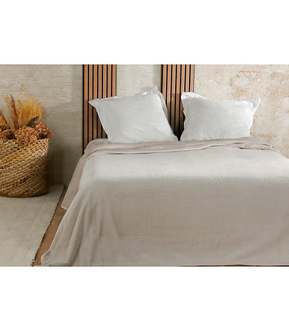 Linder Couvre lit velours gaufré - 180x240cm - Ivoire Discount