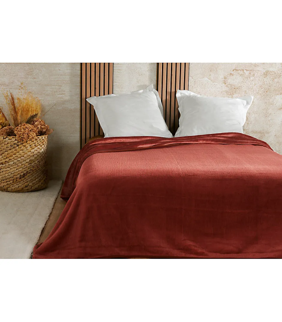 Linder Couvre lit velours gaufré - 240x260cm - Terre cuite
