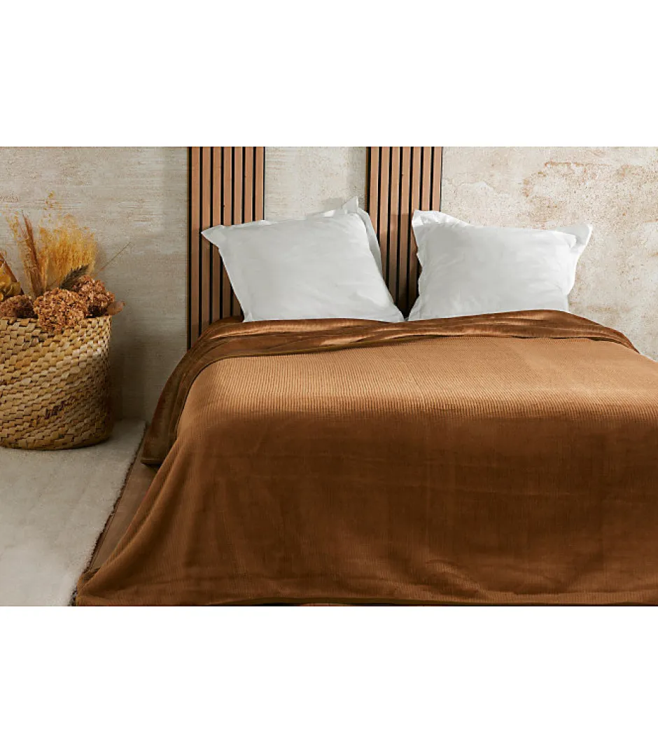 Linder Couvre lit velours gaufré - 180x240cm - Marron Best