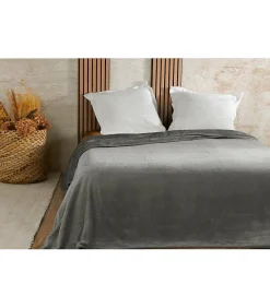 Linder Couvre lit velours gaufré - 180x240cm - Gris Outlet