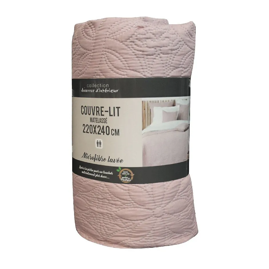 Douceur D'Intérieur Couvre-lit 2 personnes matelassé 220x240 microfibre uni Florette rose Discount