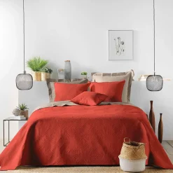 Douceur D'Intérieur Couvre-lit 2 personnes matelassé 220x240 microfibre unie Romane terracotta Outlet