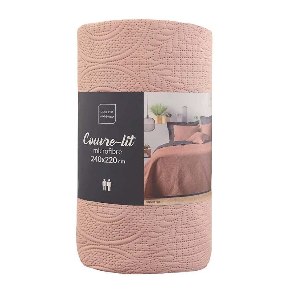 Douceur D'Intérieur Couvre-lit 2 personnes matelassé 220x240 microfibre unie Romane rose