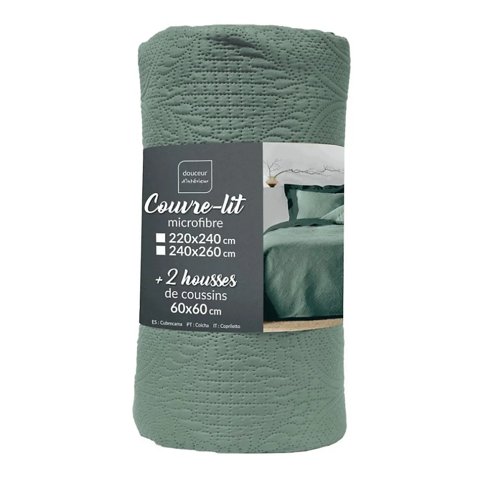 Douceur D'Intérieur Couvre-lit 2 personnes microfibre 220x240 + 2 housses de coussins