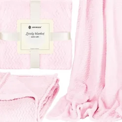 Springos Couvre-lit - - zigzag - 200x220 cm - rose clair - extra soft Hot