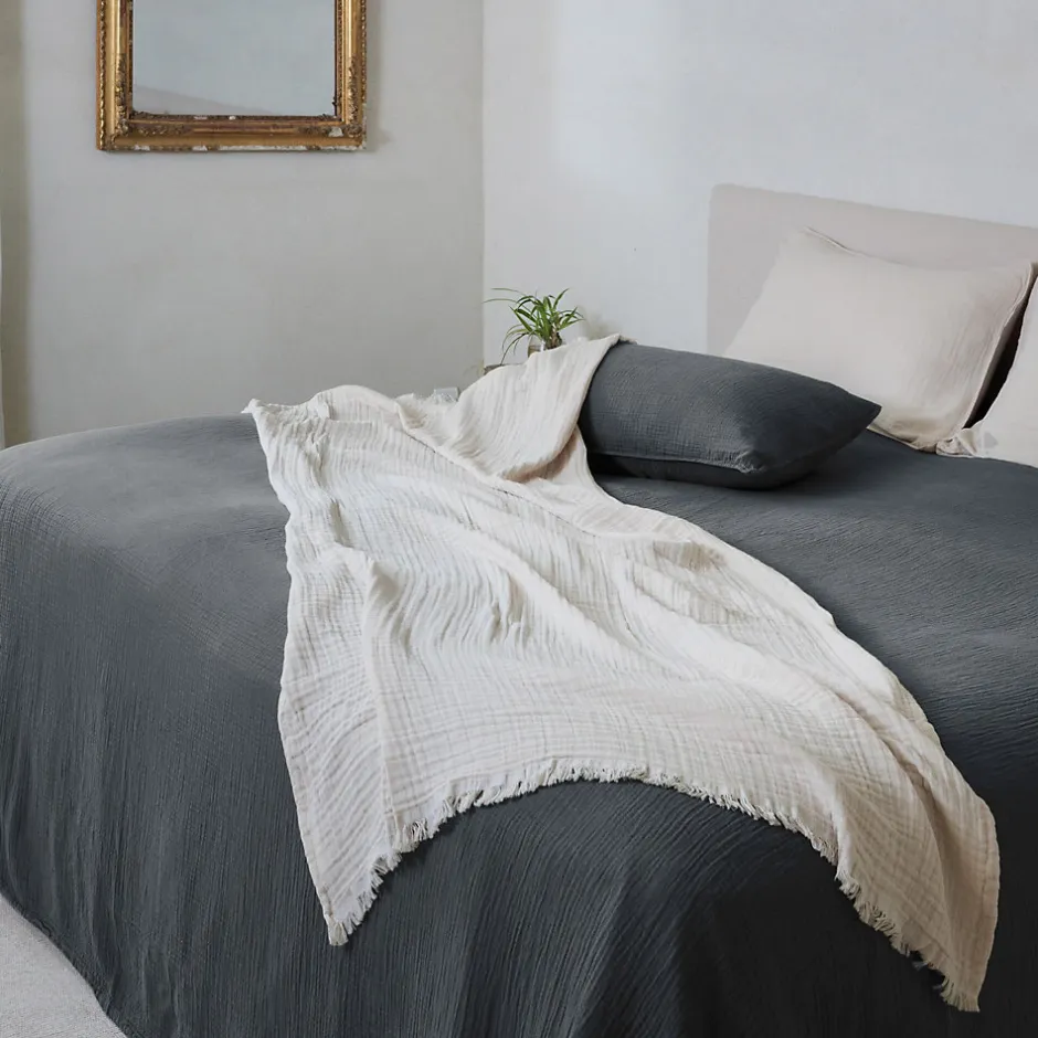 Linnea Couvre-lit 150x200 cm coton collection PAROS noir caviar