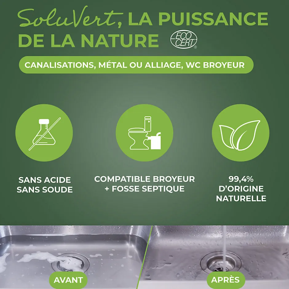 Starwax Déboucheur 3 en 1 aux enzymes SoluVert 1L