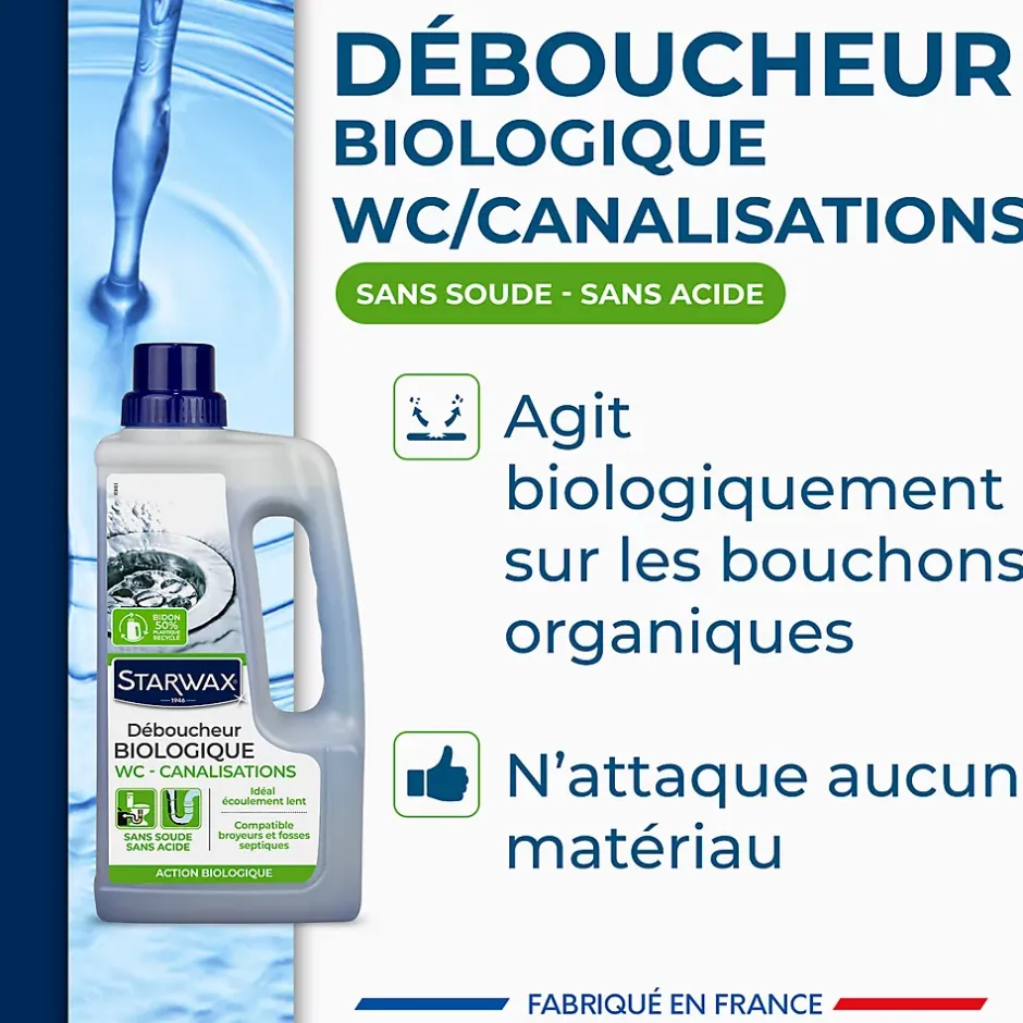 Starwax Déboucheur biologique 1L sans acide sans soude Hot
