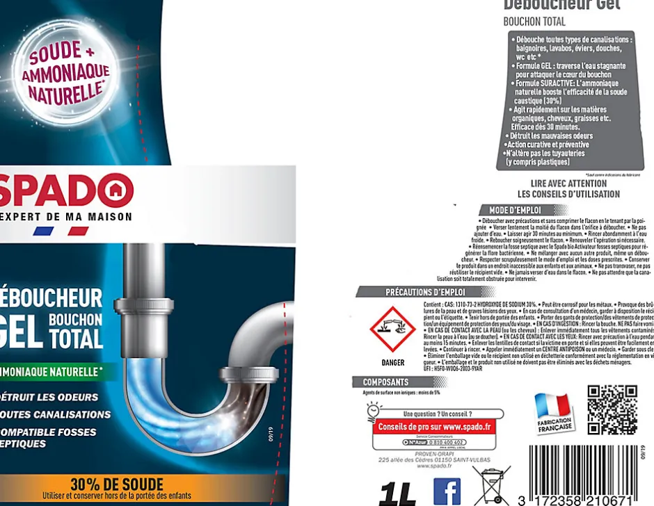 Spado Déboucheur gel cuisine et salle de bain 1L