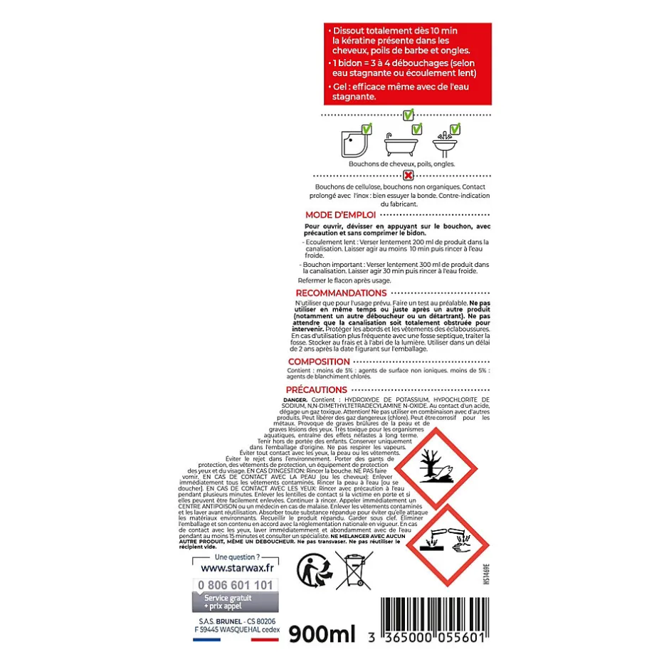 Starwax Déboucheur spécial cheveux 900ml