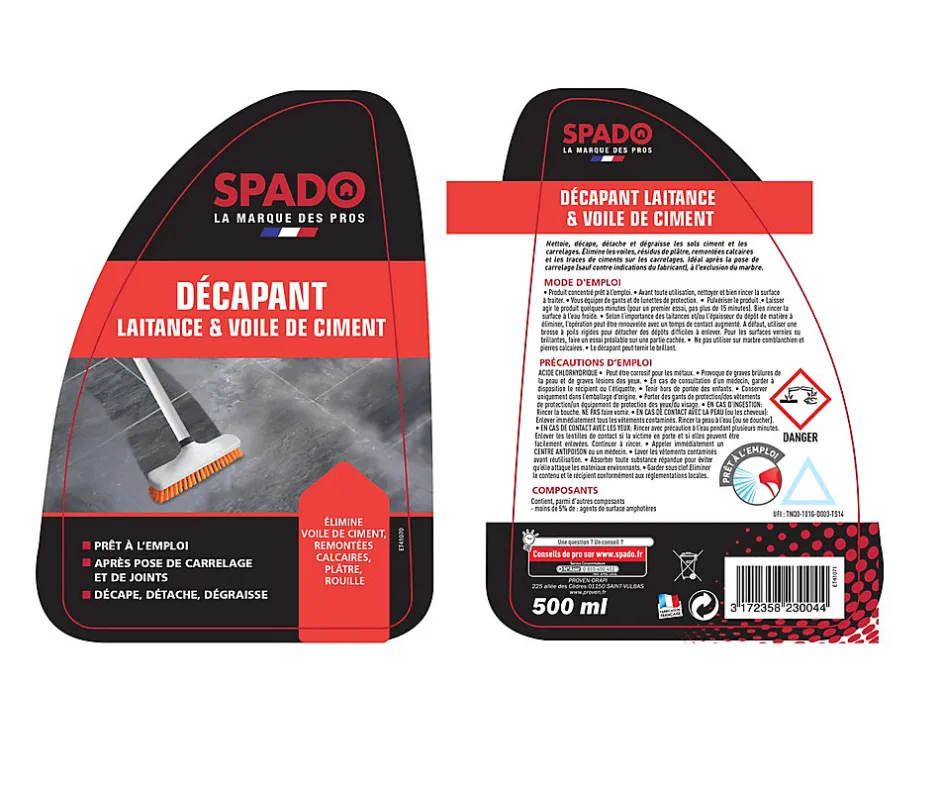 Spado Décapant laitance et voile de ciment professionnel 500ml Best