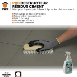 Prb Décapant Résidus de Ciment 1L - Nettoyant Puissant Ciment et Laitance - Usage Intérieur/Extérieur sur Sols, Murs et Façades