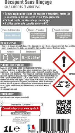 Spado Décapant sans rinçage sols carrelés et vinyle pvc 1L
