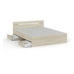 Demeyere Lit adulte MICHIGAN - 160 x 200 cm - Mulitiples rangements - Chene brossé Discount