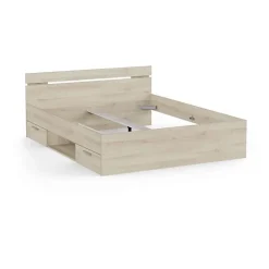 Demeyere Lit adulte MICHIGAN - 160 x 200 cm - Mulitiples rangements - Chene brossé Discount