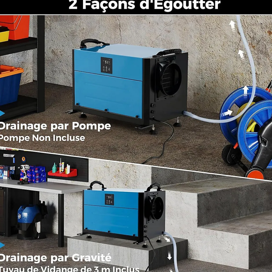 Giantex Deshumidificateur d Air Industriel 58,5L/Jour, Panneau de Contrôle, 20%-90% Humidité, 2 Méthodes Drainage Bleu Sale