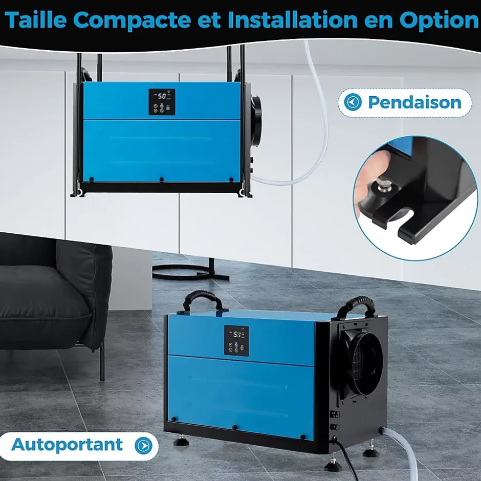 Giantex Deshumidificateur d Air Industriel 58,5L/Jour, Panneau de Contrôle, 20%-90% Humidité, 2 Méthodes Drainage Bleu Sale