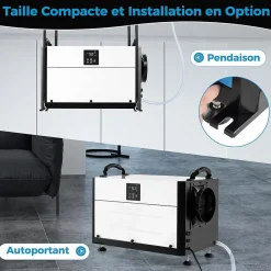 Giantex Deshumidificateur d Air Industriel 73,5L/Jour, Panneau de Contrôle, 20%-90% Humidité, 2 Méthodes Drainage Blanc Best