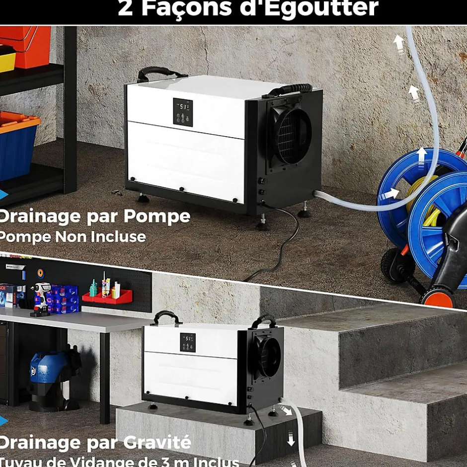 Giantex Deshumidificateur d Air Industriel 73,5L/Jour, Panneau de Contrôle, 20%-90% Humidité, 2 Méthodes Drainage Blanc Best