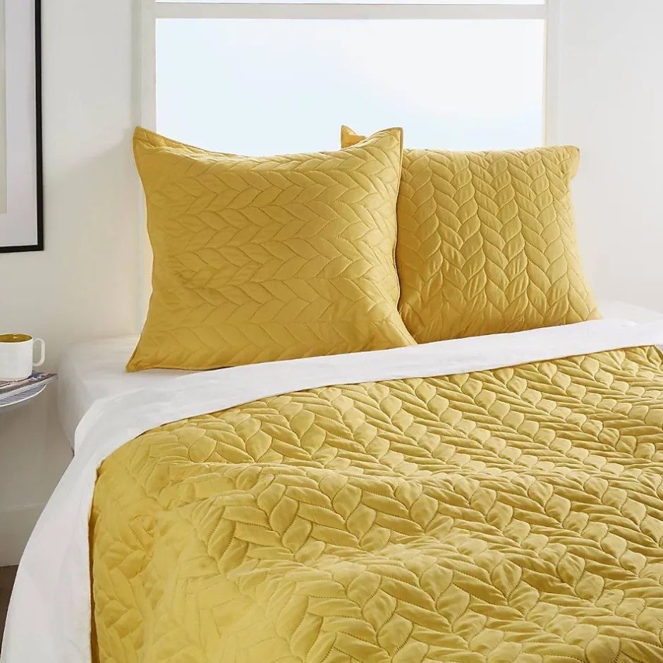 Atmosphera Créateur D'Intérieur Dessus de lit + 2 taies "Tressé" jaune moutarde - 260x240 cm - Atmosphera Clearance
