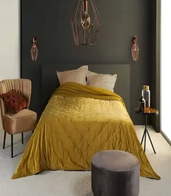 Linder Dessus de lit aspect velours satiné - 240 x 250 cm - Doré Best