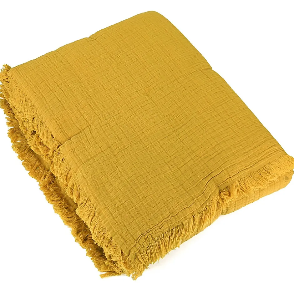 Linnea Dessus de lit 230x250 cm BREHAT 100% gaze de coton jaune miel