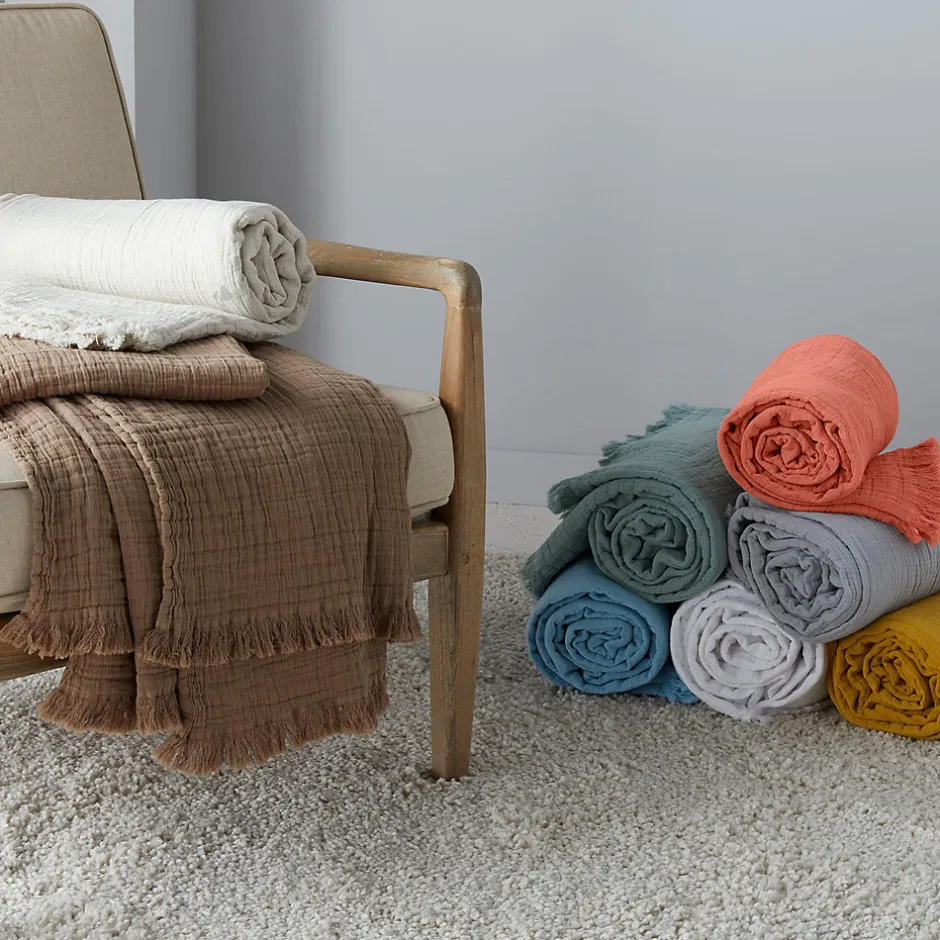 Linnea Dessus de lit 230x250 cm BREHAT 100% gaze de coton jaune miel