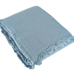 Linnea Dessus de lit 230x250 cm BREHAT 100% gaze de coton bleu orage