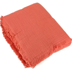 Linnea Dessus de lit 180x250 cm BREHAT 100% gaze de coton orange corail New