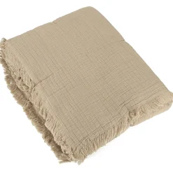 Linnea Dessus de lit 230x250 cm BREHAT 100% gaze de coton marron galet