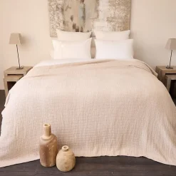 Linnea Dessus de lit 270x250 cm en coton lavé SEVILLE blanc latte