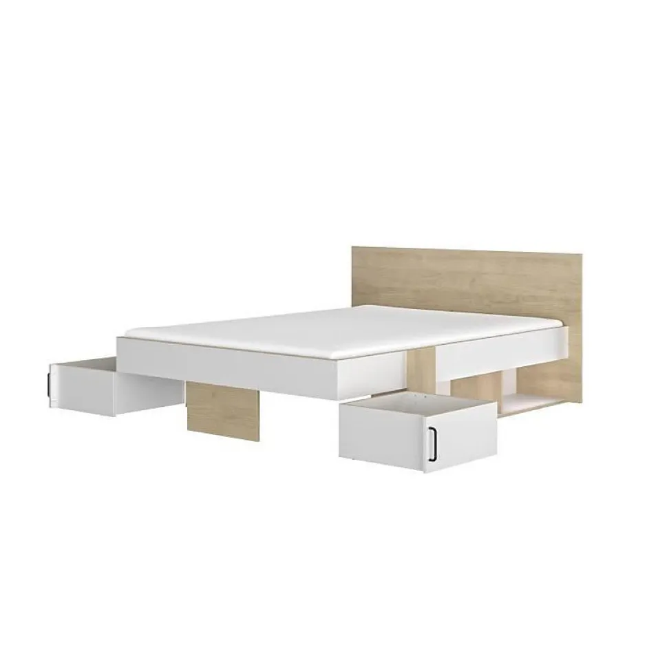 Diagone Lit adulte avec tiroirs de rangement - Chene et blanc - 140 x 190 - SWIVEL