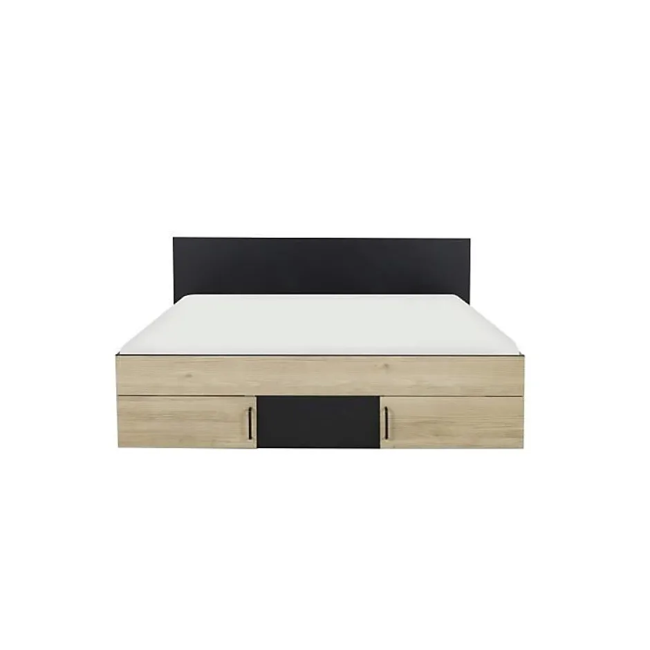 Diagone Lit adulte avec tiroirs de rangement - Chataignier et noir - 160 x 200 - SWIVEL New