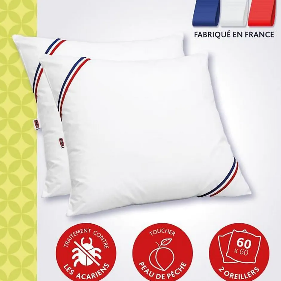 Dodo Lot de 2 Oreillers Anti-Acariens Belle Nuit 60x60 cm blanc