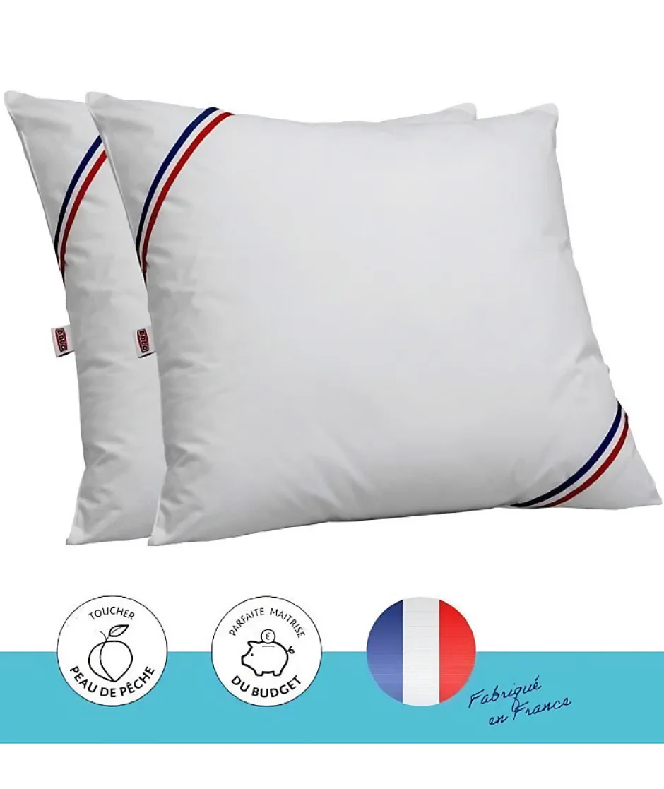 Dodo Lot de 2 oreillers Tendance - 60 x 60 cm - Garnissage 100% Polyester fibre creuse siliconée - Blanc