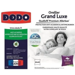Dodo Oreiller Grand luxe Quallofil Allerban - 60 x 60 cm - Blanc