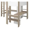 Vente-unique Double lit mezzanine d'angle 2 x 90 x 200 cm - Avec rangements et bureaux - Blanc et naturel - LASCANO Clearance