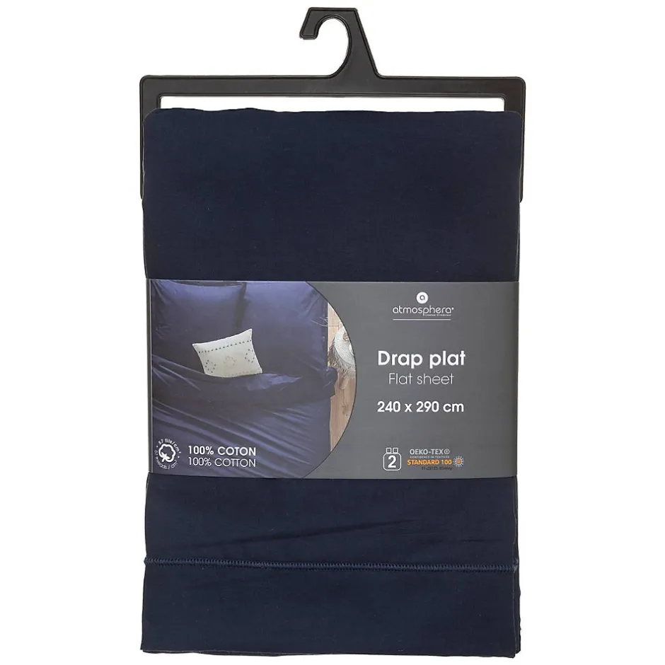 Atmosphera Créateur D'Intérieur Drap en coton - bleu encre 240x290 cm - Atmosphera Outlet
