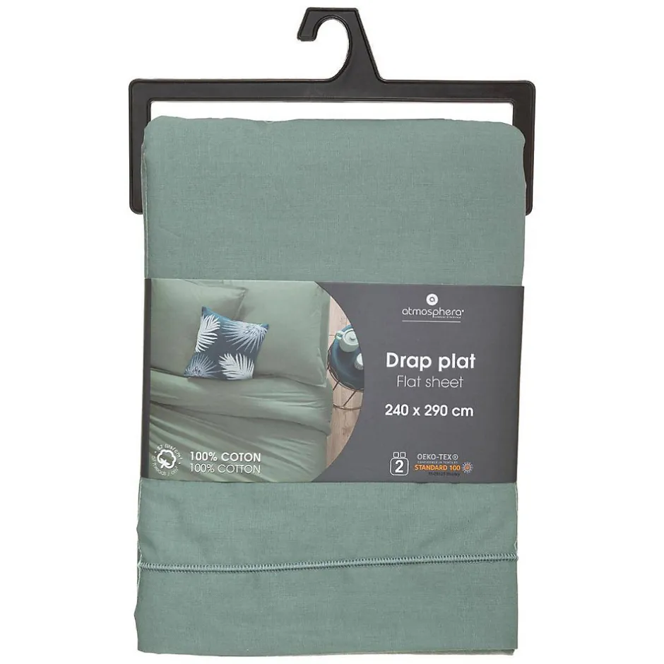 Atmosphera Créateur D'Intérieur Drap en coton - vert céladon 240x290 cm - Atmosphera