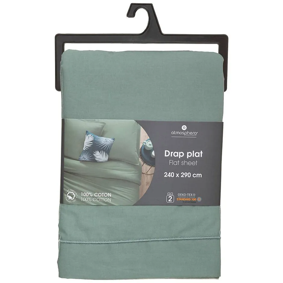 Atmosphera Créateur D'Intérieur Drap en coton - vert céladon 240x290 cm - Atmosphera