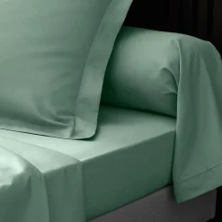 Douceur D'Intérieur DRAP HOUSSE 2 PERSONNES PERCALE UNI 78 FILS PERCALINE TILLEUL - 160x200cm - Vert tilleul Clearance