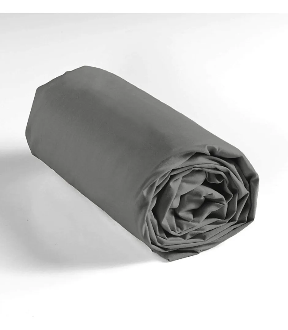 Douceur D'Intérieur DRAP HOUSSE 2 PERSONNES UNI 57 FILS LINA GRIS SOURIS - 140x190cm - Gris